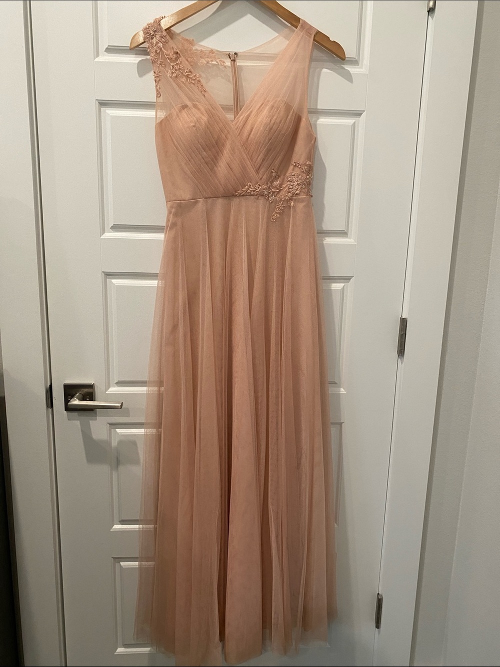 Jenny Yoo Floral Embroidered Bridesmaid Dress in blush/dusty pink tulle